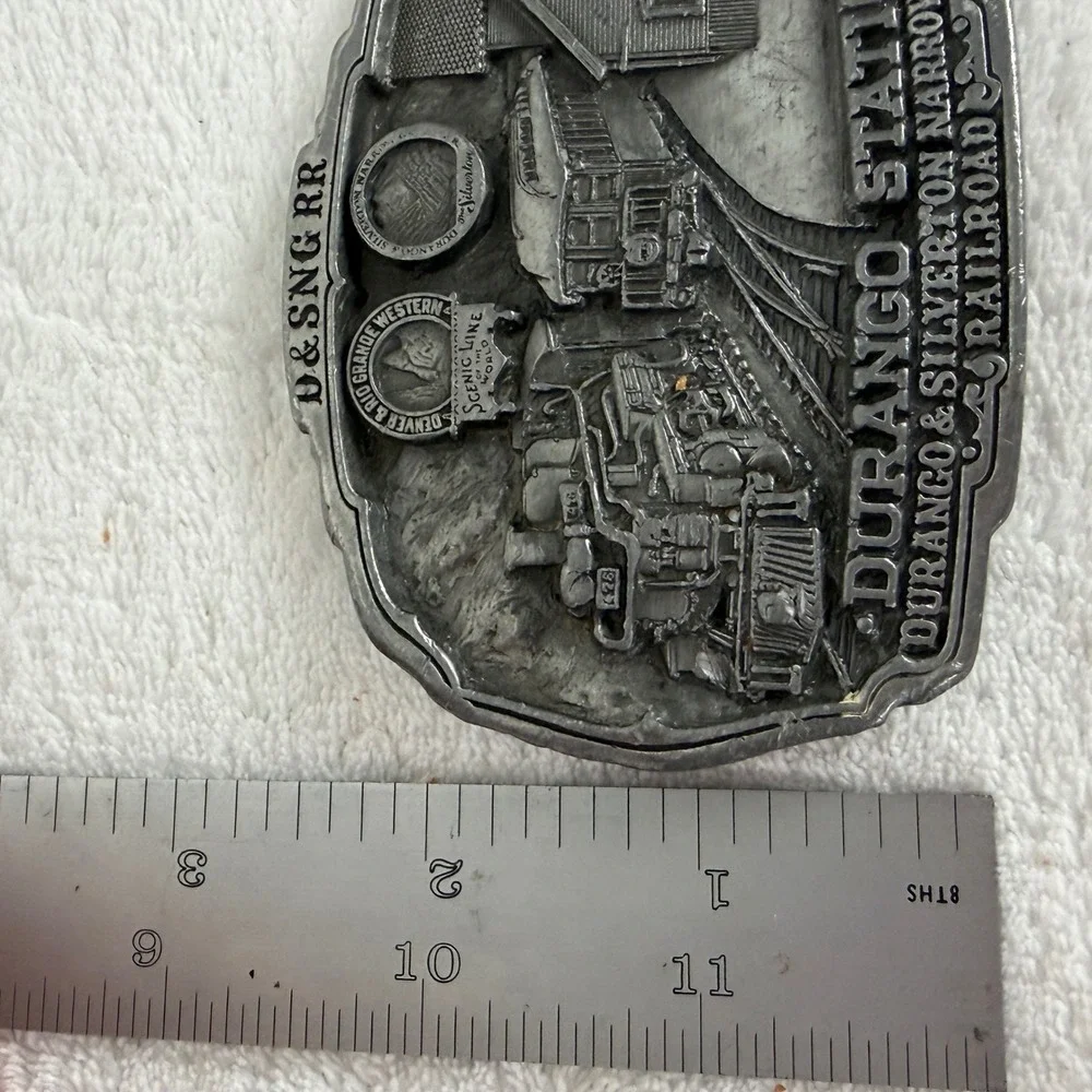 Vintage 1987 C&J Inc Durango Silverton Narrow Gauge Railroad Pewter Belt Buckle